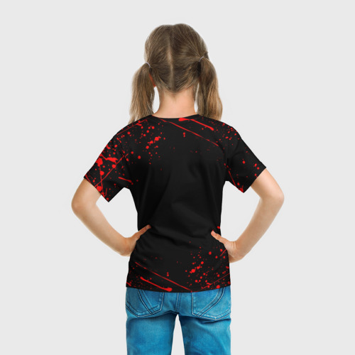 Детская футболка 3D с принтом Dota 2 Pudge, брызги красок, вид сзади #2