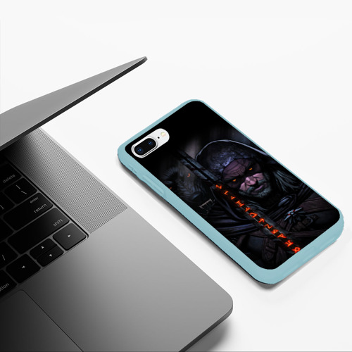 Чехол для iPhone 7Plus/8 Plus матовый Ведьмак и чёрный волк the Witcher wolf, цвет мятный - фото 5