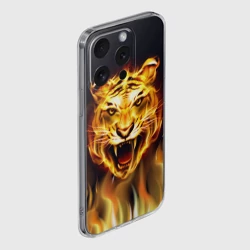 Чехол для iPhone 15 Pro силиконовый с защитой камеры Тигр В Пламени - фото 2
