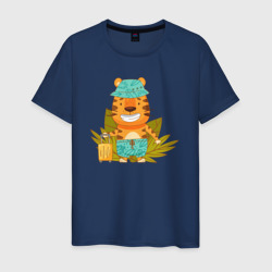Мужская футболка хлопок Тигр турист - путешественник