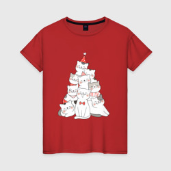 Женская футболка хлопок Новогодняя елка из котов
