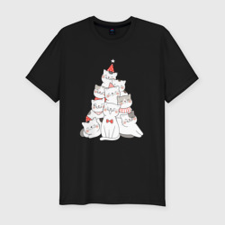 Мужская футболка хлопок Slim Новогодняя елка из котов