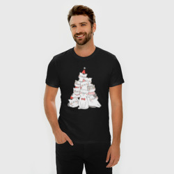Мужская футболка хлопок Slim Новогодняя елка из котов - фото 2