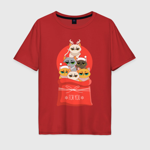 Мужская футболка хлопок Oversize с принтом Christmas Cats, вид спереди #2