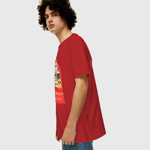 Мужская футболка хлопок Oversize с принтом Christmas Cats, вид сбоку #3