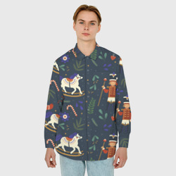Мужская рубашка oversize 3D  Щелкунчик паттерн с лошадкой - фото 2