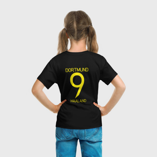 Детская футболка 3D с принтом Haaland 9 - Borussia Dortmund, вид сзади #2