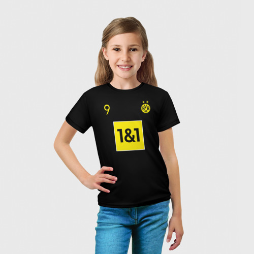 Детская футболка 3D с принтом Haaland 9 - Borussia Dortmund, вид сбоку #3