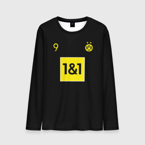 Мужской лонгслив 3D с принтом Haaland 9 - Borussia Dortmund, вид спереди #2