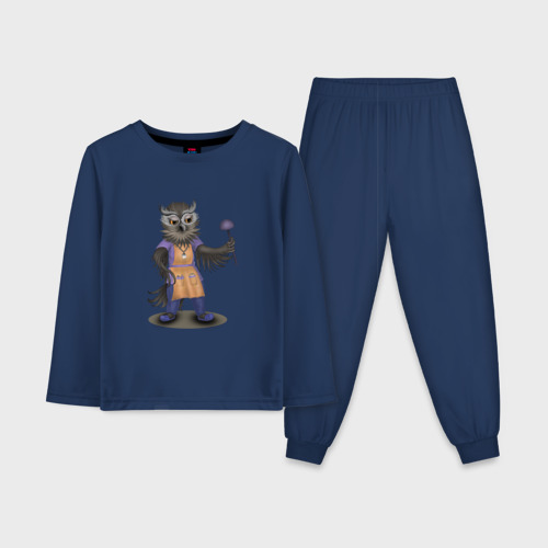 Детская пижама с лонгсливом хлопок с принтом Сова-повар, вид спереди #2