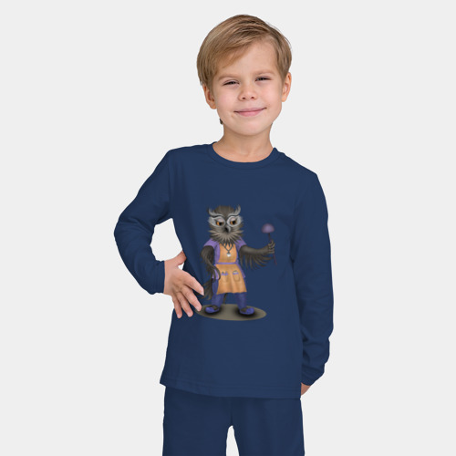 Детская пижама с лонгсливом хлопок с принтом Сова-повар, фото на моделе #1