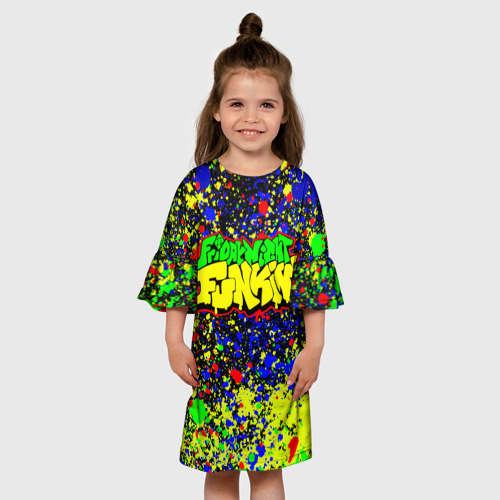 Детское платье 3D с принтом Friday Night Funkin Logo Acid Style, вид сбоку #3