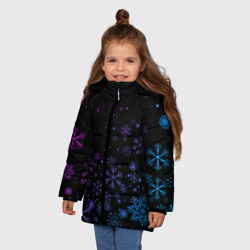 Зимняя куртка для девочек 3D Новогодние снежинки. Градиент - фото 2