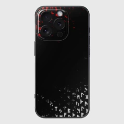 Чехол для iPhone 16 Pro силиконовый с защитой камеры Красно белые руны