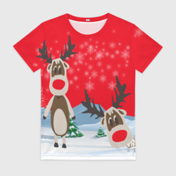 Женская футболка 3D Олени с Новым годом
