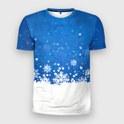 Мужская футболка 3D Slim [Снежинки] - С Новым Годом