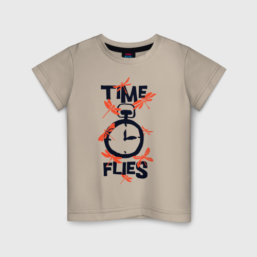 Детская футболка хлопок Надпись Время летать, цвет миндальный