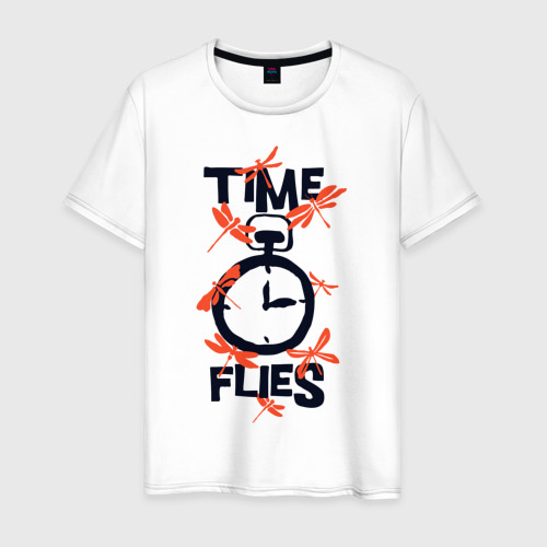 Мужская футболка из хлопка с принтом Надпись Время летать, вид спереди №1