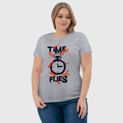 Женская футболка хлопок Надпись Время летать, цвет меланж - фото 6