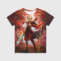 Детская футболка 3D Каэдэхара Кадзуха стоит в лесу Genshin Impact