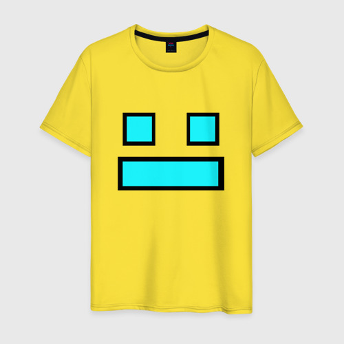 Мужская футболка хлопок Geometry Dash face smile, цвет желтый