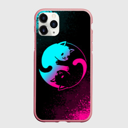 Чехол для iPhone 11 Pro Max матовый Инь Янь неоновые котики