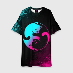 Детское платье 3D Инь Янь неоновые котики