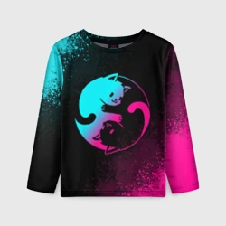 Детский лонгслив 3D Инь Янь неоновые котики