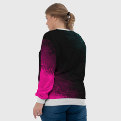 Свитшот с принтом Инь Янь неоновые котики для женщины, вид на модели сзади №3. Цвет основы: белый