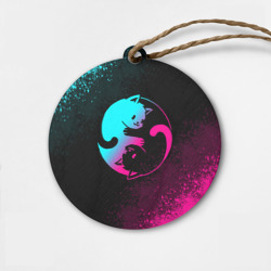 Деревянная игрушка круг Инь Янь неоновые котики