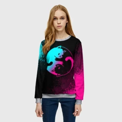 Женский свитшот 3D Инь Янь неоновые котики - фото 2