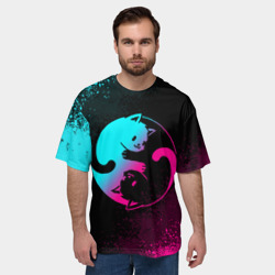 Мужская футболка oversize 3D Инь Янь неоновые котики - фото 2