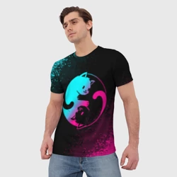 Мужская футболка 3D Инь Янь неоновые котики - фото 2