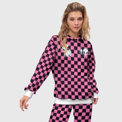 Женский костюм с толстовкой 3D Инопланетянин в черно розовую клетку - фото 2