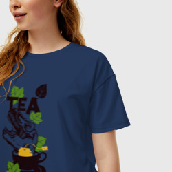 Женская футболка хлопок Oversize Чайный динозавр  - фото 2