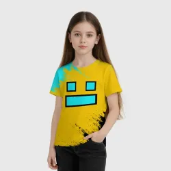Детская футболка 3D Geometry Dash smile брызги красок - фото 2