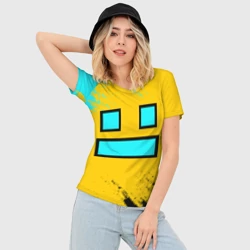 Женская футболка 3D Slim Geometry Dash smile брызги красок - фото 2