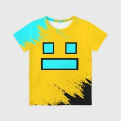 Детская футболка 3D Geometry Dash smile брызги красок