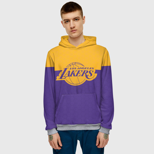 Мужская толстовка 3D Lakers line hexagon sport, цвет меланж - фото 3