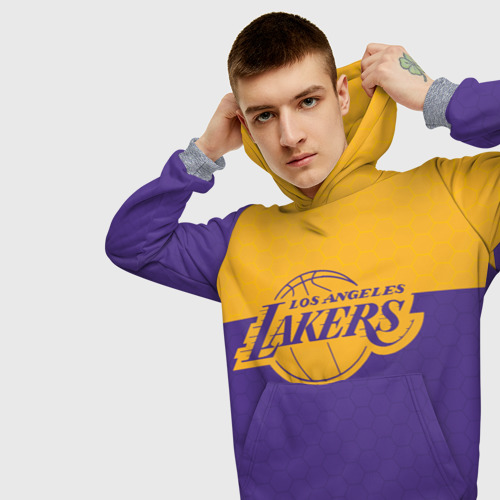 Мужская толстовка 3D Lakers line hexagon sport, цвет меланж - фото 5