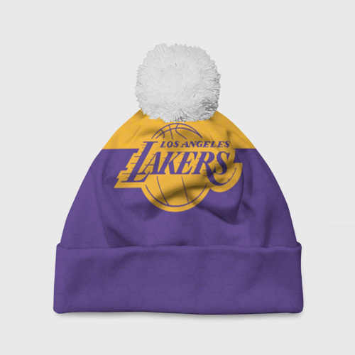 Шапка 3D c помпоном Lakers line hexagon sport, цвет 3D печать