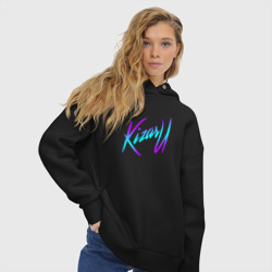 Женское худи Oversize хлопок Кизару неон лого Kizaru neon logo - фото 2