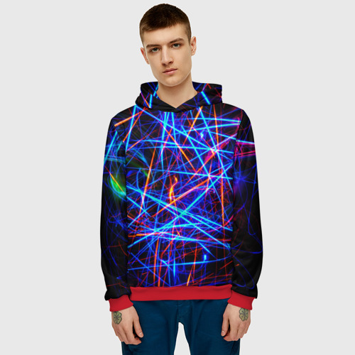 Мужская толстовка 3D Neon lines Glowing Effect, цвет красный - фото 3