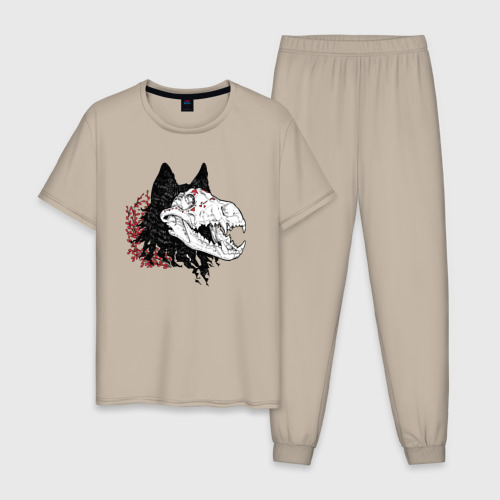 Мужская пижама хлопок Fashionable avant-garde wolf, цвет миндальный