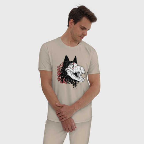 Мужская пижама хлопок Fashionable avant-garde wolf, цвет миндальный - фото 3