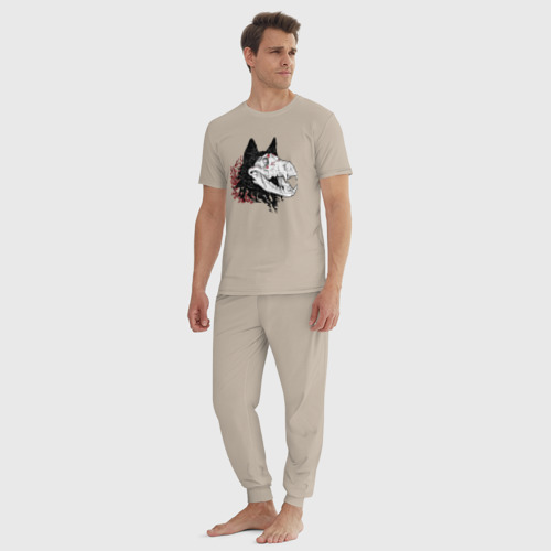 Мужская пижама хлопок Fashionable avant-garde wolf, цвет миндальный - фото 5