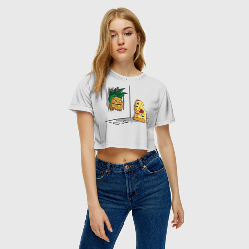 Женская футболка Crop-top 3D Here's pineapple!, цвет 3D печать - фото 4