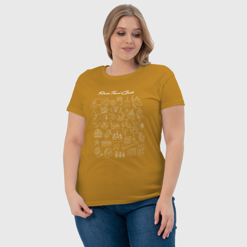 Женская футболка хлопок Гид по России в иконках, цвет горчичный - фото 6