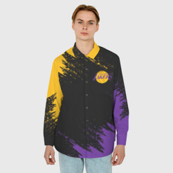 Мужская рубашка oversize 3D Lakers брызги красок - фото 2