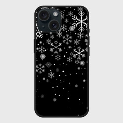 Чехол силиконовый для Apple iPhone 15 матовый [Снежинки] - Новый год